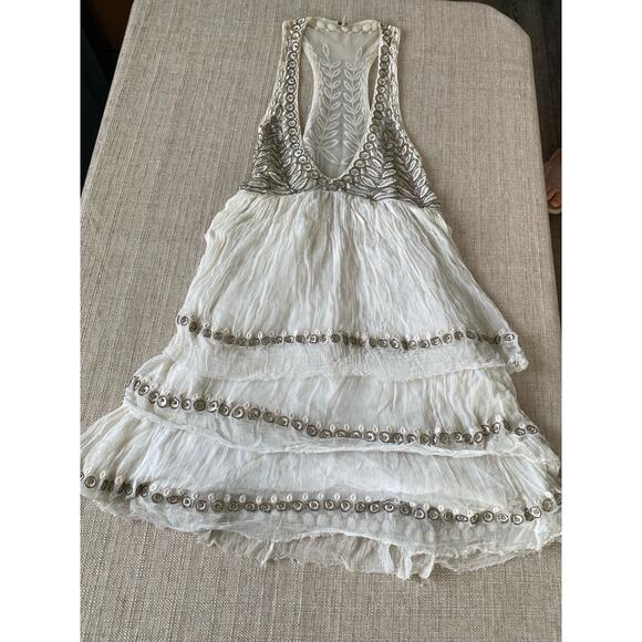 Free People “Twilight” Beaded Mini Dress L Plunge V-Neck Racerback Night Out - Picture 4 of 14